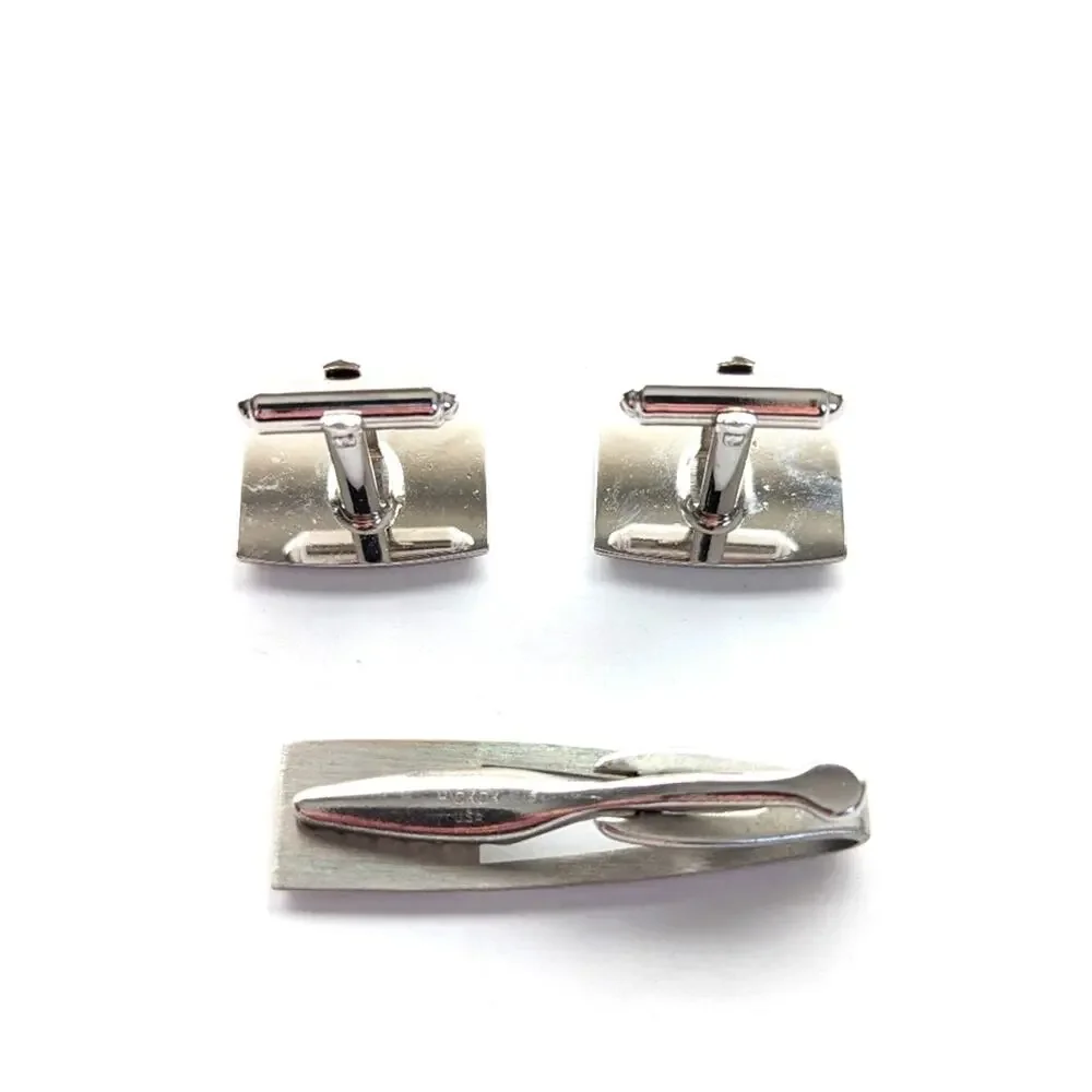 Vintage Hickok USA Silver Tone K Initial Tie Tack and Cuff Links Set